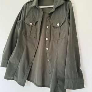 Olive Green Corduroy Button-Up Jacket